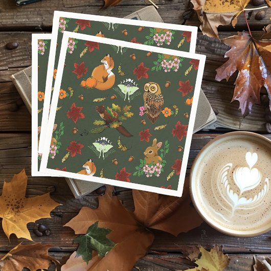 Herbst-Wald-Forsttiere Grünes Muster Serviette