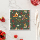 Herbst-Wald-Forsttiere Grünes Muster Serviette (Beispiel)