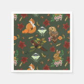 Herbst-Wald-Forsttiere Grünes Muster Serviette (Vorderseite)