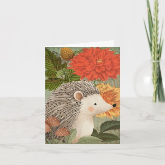 Herbst-Wald-Igel mit roten und gelben Blumen (Vorderseite)