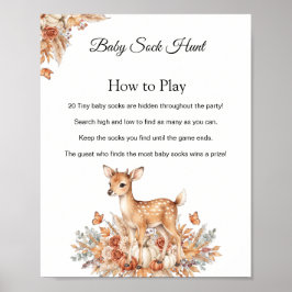 Herbst-Wald-Rehkitz-Sockenjagd-Spielschild Poster