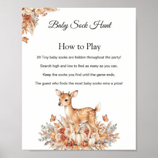 Herbst-Wald-Rehkitz-Sockenjagd-Spielschild Poster
