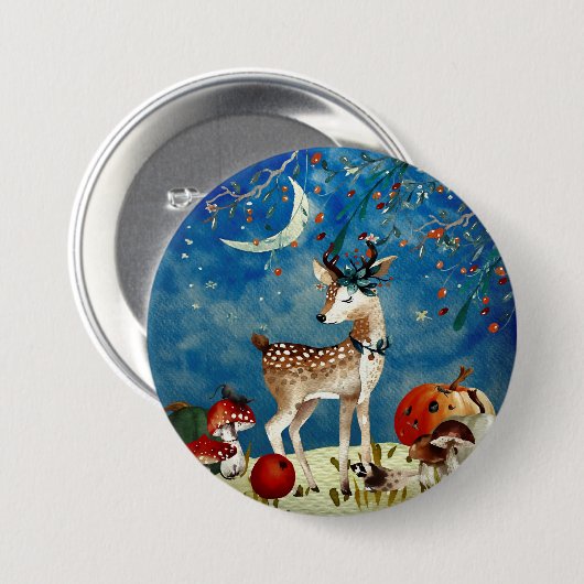 Herbst-Waldfreund-Rotwild-Waldillustration Button (Vorne & Hinten)