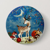 Herbst-Waldfreund-Rotwild-Waldillustration Button (Vorderseite)