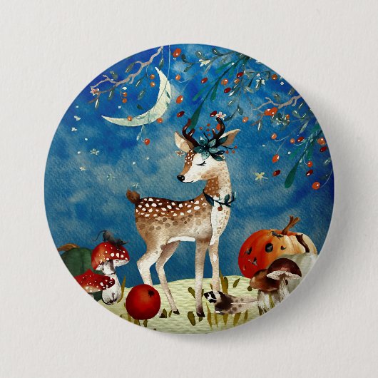 Herbst-Waldfreund-Rotwild-Waldillustration Button (Vorderseite)