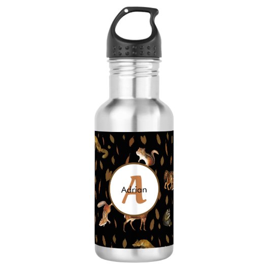 Herbst-Waldtiere Herbst verlässt Monogram-Schule Edelstahlflasche (Vorderseite)