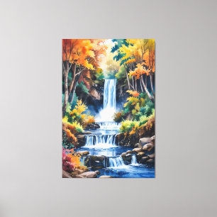 Herbst Wasserfall Gelassenheit - Aquarell Landscha Leinwanddruck
