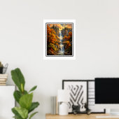 Herbst-Wasserfall-Landschaft Impressionist Poster (Heimbüro)