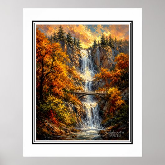 Herbst-Wasserfall-Landschaft Impressionist Poster (Vorne)