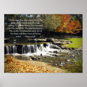 Herbst-Wasserfall-Szene Johannes 7,37 Bibelvers Poster
