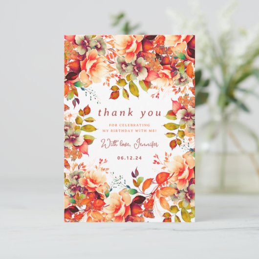 Herbst Wasserfarbe Blumengeburtstag Danke (Stehend Vorderseite)