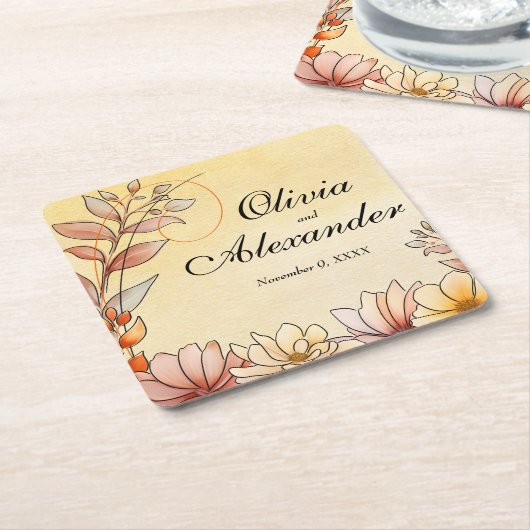 Herbst Wasserfarbe Flora Terracotta Rechteckiger Pappuntersetzer (angewinkelt)