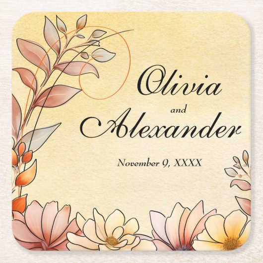 Herbst Wasserfarbe Flora Terracotta Rechteckiger Pappuntersetzer (Vorderseite)