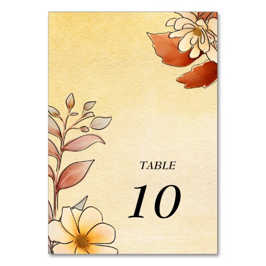 Herbst Wasserfarbe Flora Terracotta Tischnummer (Vorderseite)