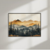 Herbst Wasserfarbe Kunst: Friedlicher Bergwald Leinwanddruck