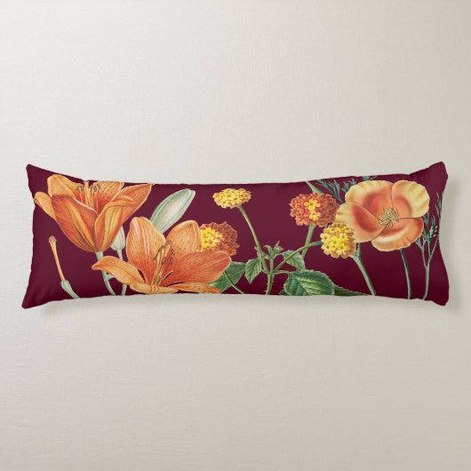 Herbst Wasserfarbe Orange Blumenburgund Seitenschläferkissen (Vorderseite)