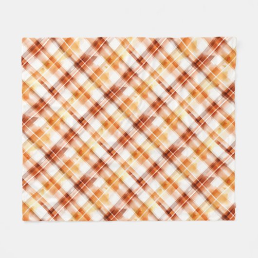 Herbst Wasserfarbe Orangefarbenes Kariertes Muster Fleecedecke (Vorderseite (Horizontal))
