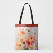 Herbst-Wasserfarben-Mohn-Monogramm Tasche (Vorderseite)