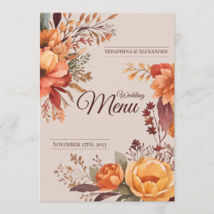 Herbst-Wasserfarben-Rustikale Blumenhochzeitsmenü Menükarte