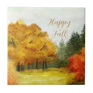 Herbst-Wasserfarbenbäume mit anpassbarem Text  Fliese
