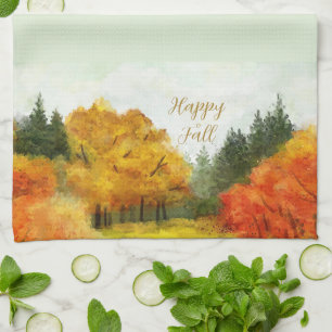 Herbst-Wasserfarbenbäume mit anpassbarem Text Geschirrtuch