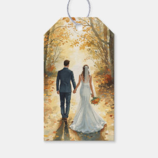 Herbst-Watercolor-Braut & Bräutigam Gemalte Hochze Geschenkanhänger