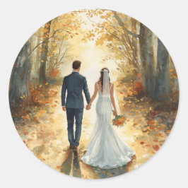 Herbst-Watercolor-Braut & Bräutigam-Gemalte Hochze Runder Aufkleber