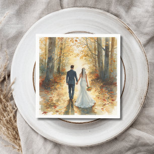 Herbst-Watercolor-Braut & Bräutigam Gemalte Hochze Serviette