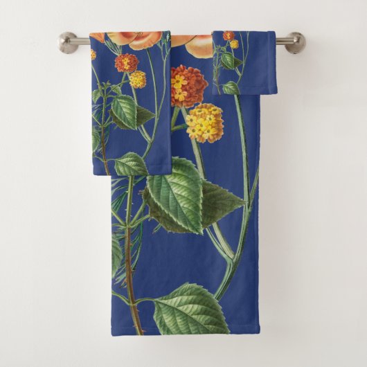 Herbst Watercolor Orange Floral Blau Badhandtuch Set (Insitu)