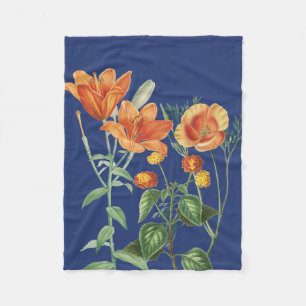 Herbst Watercolor Orange Floral Blau Fleecedecke