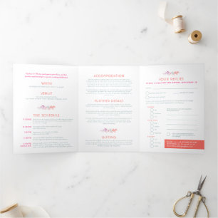 Herbst Weinkorallenroter Salbei Hochzeit in Aquare Dreifach Gefaltete Einladung