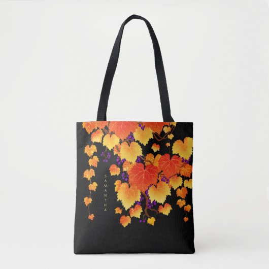 Herbst Weinrebe Orange Gold Blätter Tasche (Vorderseite)
