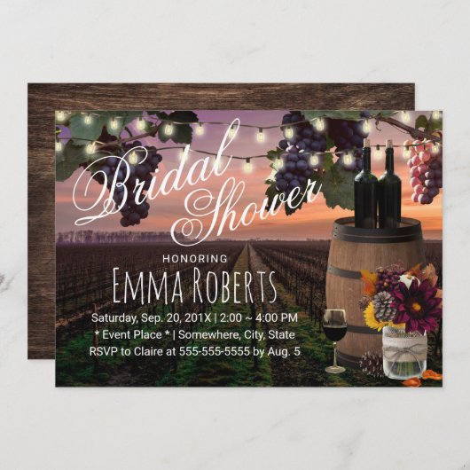 Herbst Weinrebe Rustikales Weinberg Brautparty Einladung (Vorne/Hinten)
