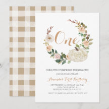 Herbst Weißer Glitzer Pumpkin Geburtstag Einladung