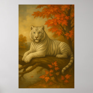 Herbst Weißer Tiger – Fine Art Leinwand Poster
