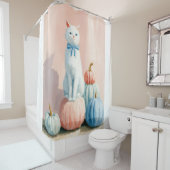 Herbst Weißkatze mit Pumpkins Duschvorhang (Beispiel)