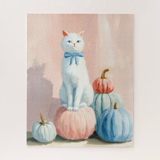 Herbst Weißkatze mit Pumpkins Puzzle (Vertikal)