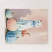 Herbst Weißkatze mit Pumpkins Puzzle (Horizontal)