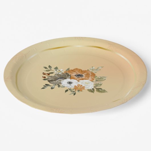 Herbst Weißrost-Blume Pappteller (Schrägansicht)