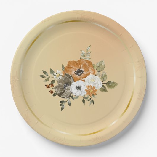 Herbst Weißrost-Blume Pappteller (Vorderseite)