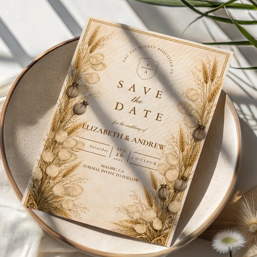 Herbst-Weizen Botanische Hochzeit Save The Date