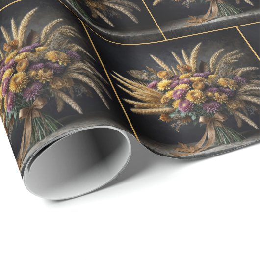 Herbst Weizenhalme und Mum Bouquet Geschenkpapier (Rolleneckpunkt)