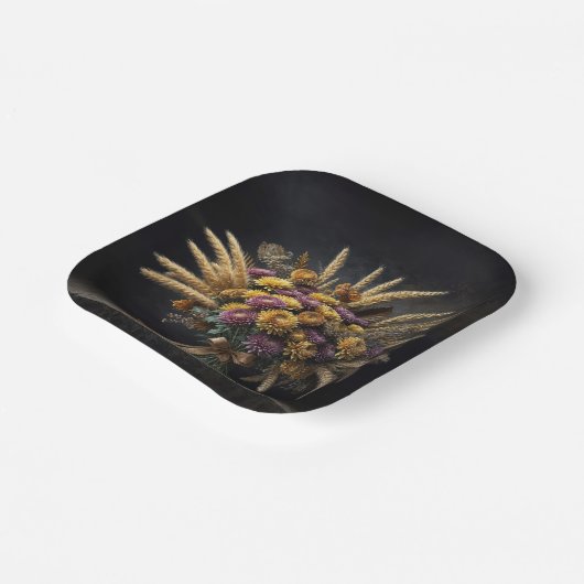 Herbst Weizenhalme und Mum Bouquet Pappteller (Gewinkelt)