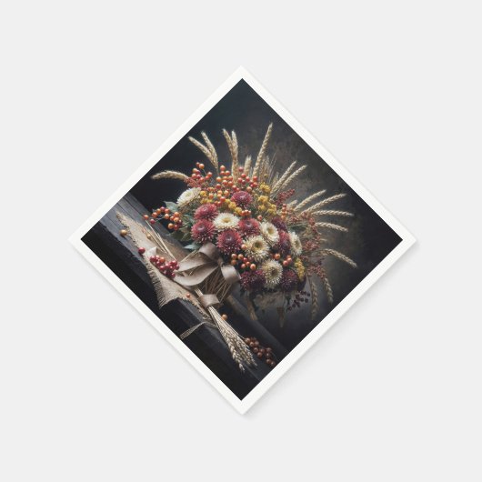 Herbst Weizenhalme und Mum Bouquet Serviette (Ecke)