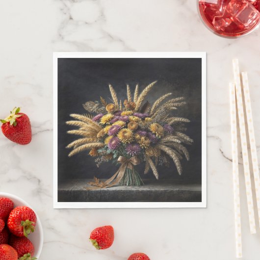Herbst Weizenhalme und Mum Bouquet Serviette (Beispiel)