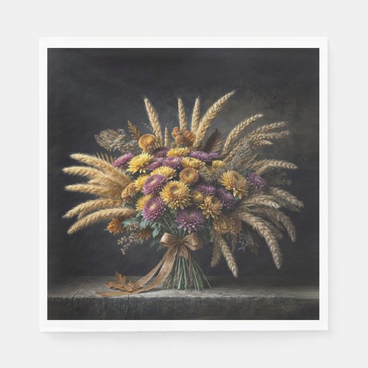 Herbst Weizenhalme und Mum Bouquet Serviette (Vorderseite)