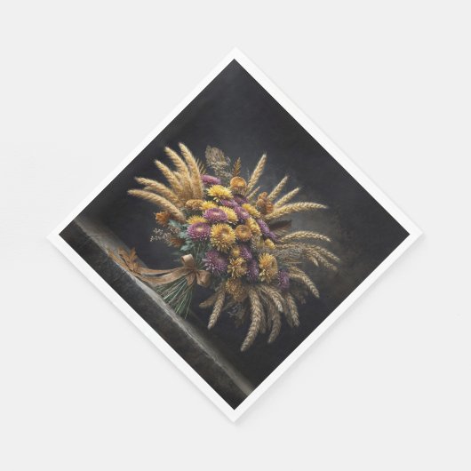 Herbst Weizenhalme und Mum Bouquet Serviette (Ecke)