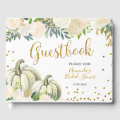 Herbst White and Gold Pumpkin Guest Books Gästebuch (Vorderseite)