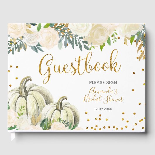 Herbst White and Gold Pumpkin Guest Books Gästebuch (Vorderseite)