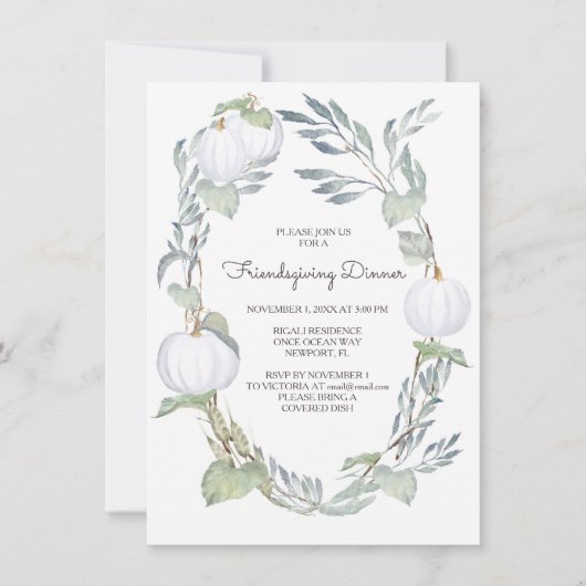Herbst WHITE PUMPKIN Grüne Freunde geben Einladung (Vorderseite)